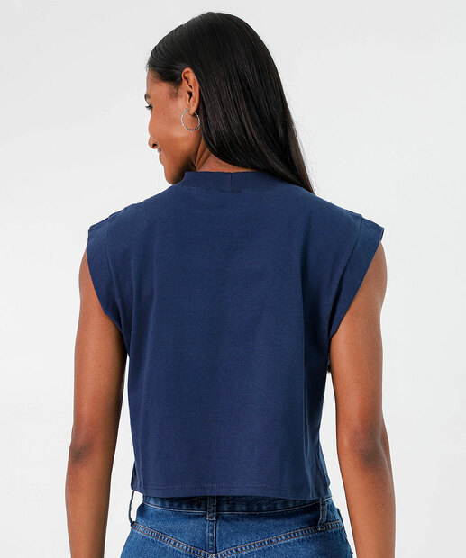 Blusa Cropped Feminina Sem Manga Snoopy Azul