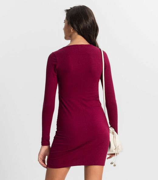 Vestido Juvenil Manga Longa Em Ribana Minty Vermelho