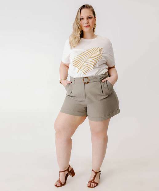Bermuda Plus Size Feminina Cinto Bolsos Marisa