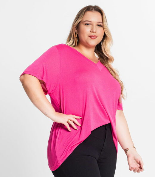 Blusa Feminina Plus Size Básica Secret Glam Rosa