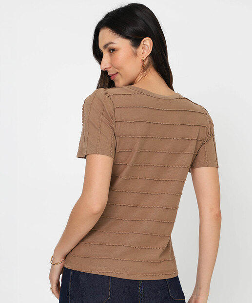 Blusa Feminina Textura Manga Curta Princesa Marisa Bege