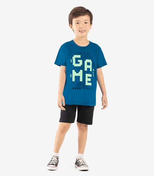 Conjunto Infantil Camiseta Com Bermuda Rovi kids Azul