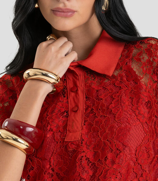 Conjunto Camisa com Blusa Em Renda Feminina Dianna Laranja