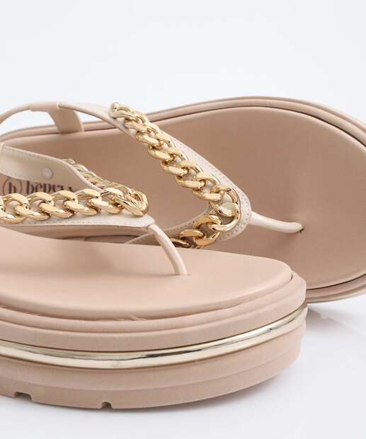 Sandália Feminina Flatform Corrente Bebecê Bege
