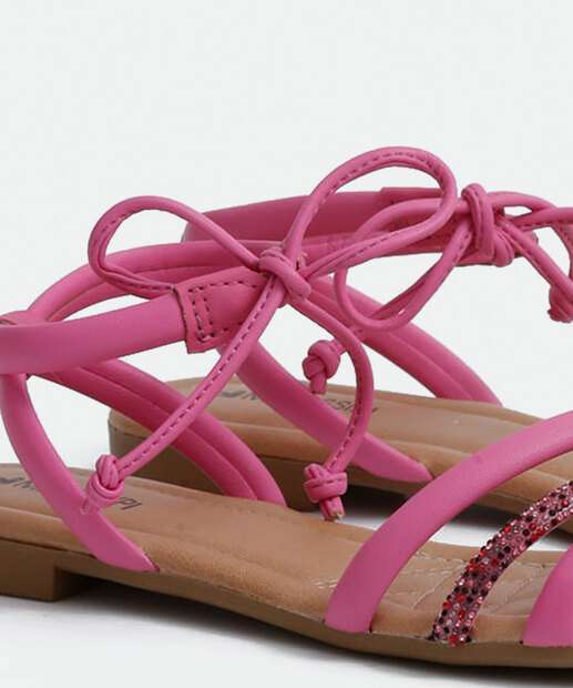 Sandália Feminina Rasteira Strass Amarração Mississipi