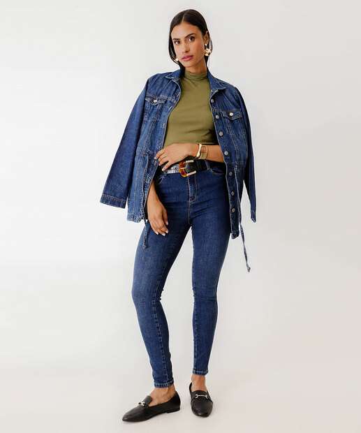 Jaqueta Feminina Jeans Parka Bolsos