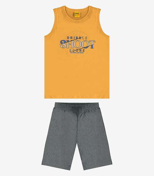 Conjunto Regata c/ Bermuda em Meia Malha Rovi Kids Amarelo