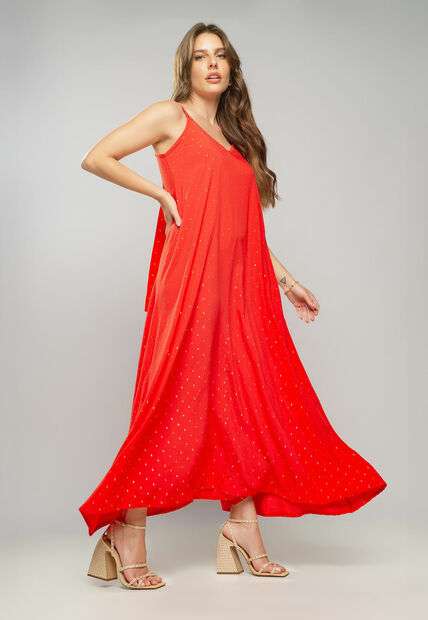 Vestido Midi Viscose Com Lurex Com Amarração Vermelho Salvatore Fashion