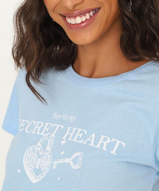Camiseta Feminina Estampa Frase Manga Curta Marisa Azul