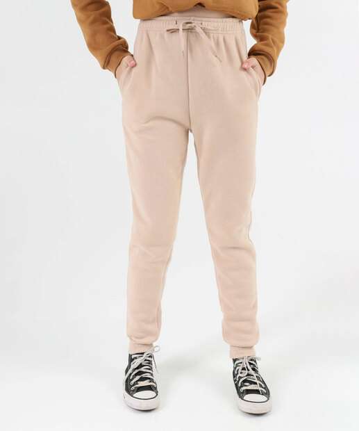 Calça Juvenil Moletom Bolsos Marisa Tam 10 a 16 Bege