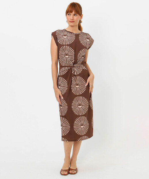 Image_Vestido Midi Feminino Estampado Sem Manga Marisa Marrom