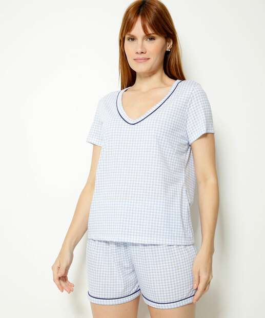 Pijama Feminino Estampa Xadrez Manga Curta Marisa