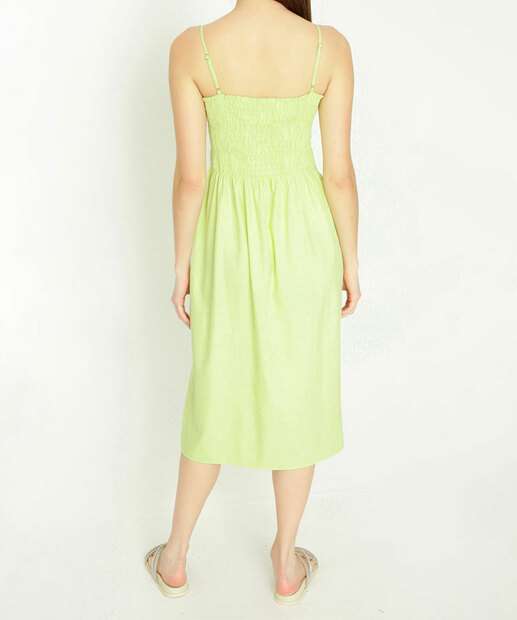 Vestido Feminino Midi Alças Finas Vazado 