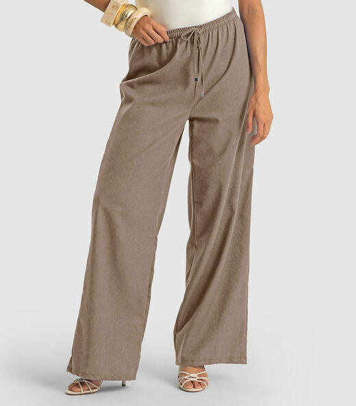 Calça Feminina Shape Pantalona Em Linho Dianna Marrom