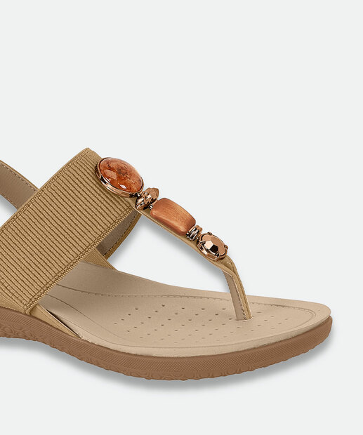 Sandália Feminina Rasteira Pedras Sintéticas Modare Bege