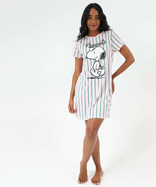 Camisola Listrada Manga Curta Snoopy Rosa