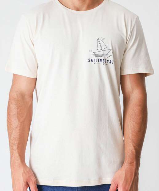 Camiseta Masculina Estampa Frontal Marisa Bege