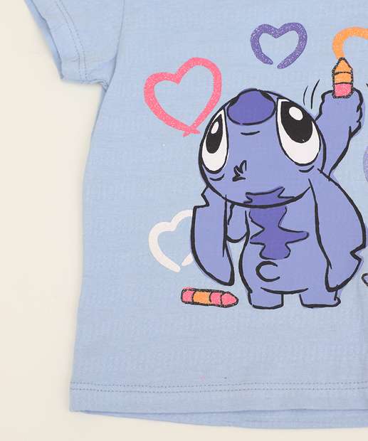 Camiseta Infantil Manga Curta Stitch Disney Tam 1 a 5 Azul