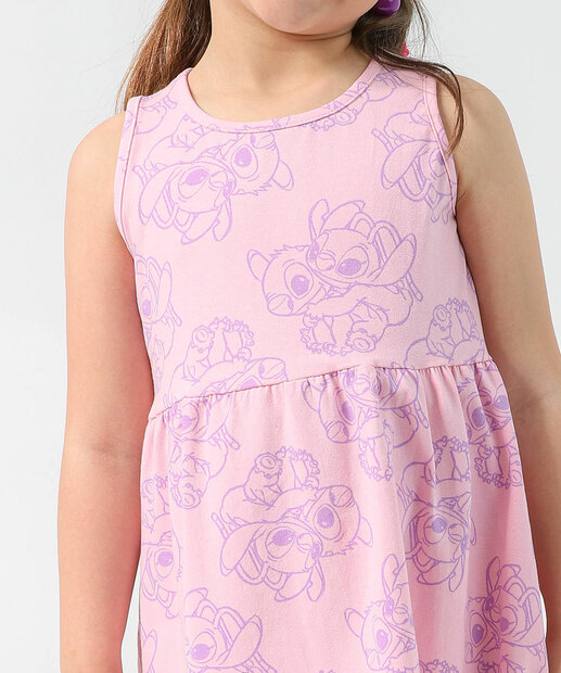Vestido Infantil Estampa Stitch e Angel Tam 4 a 10 Rosa