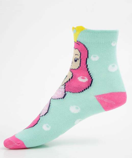 Kit 2 Pares Meias Infantil Soquete Estampa Sereia