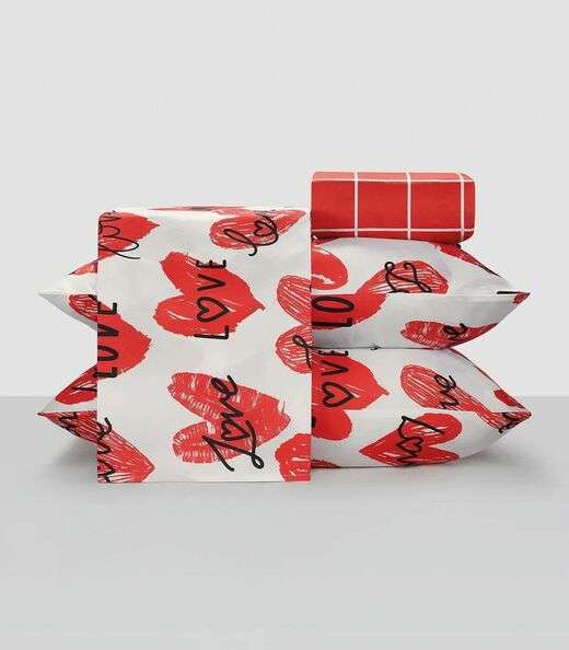 Image_Jogo De Cama Casal Love 4 Peças Lar E Lazer Vermelho