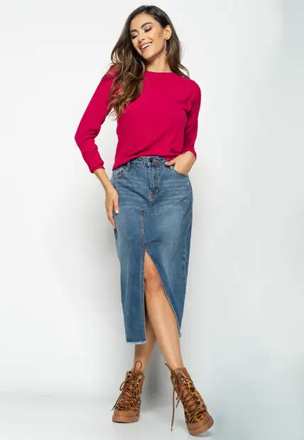 Blusa Morcego  Gola Canoa Manga Longa Canelada Rosa