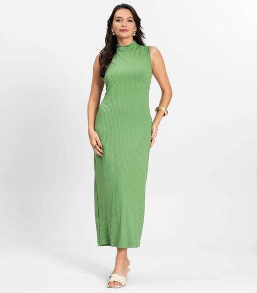 Image_Vestido Midi Ribana Canelada Rovitex Verde