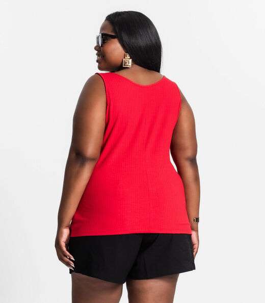 Regata Plus Size Em Ribana Canelada Secret Glam Vermelho