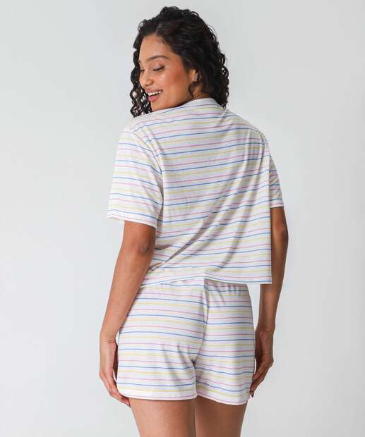 Pijama Feminino Stitch Listrado Off White