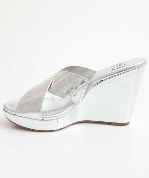 Tamanco Feminino Salto Plataforma Metalizado Moleca Prateado