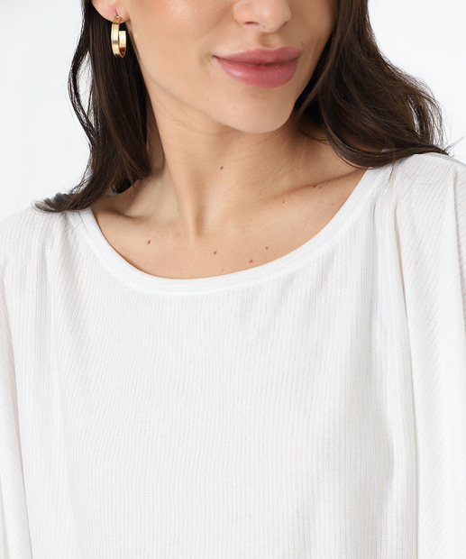 Blusa Feminina Canelada Manga Morcego Marisa Off White