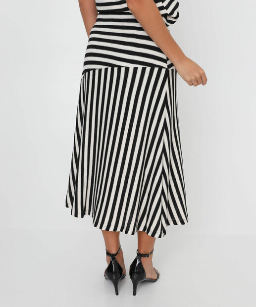 Saia Feminina Midi Listrada Textura Marisa Off White