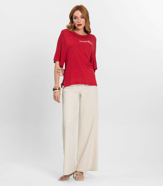Blusa Feminina Manga Curta em Visco Tricot Endless Vermelho