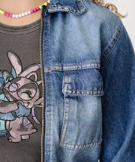Jaqueta Juvenil Jeans Bolsos Tam 10 a 16