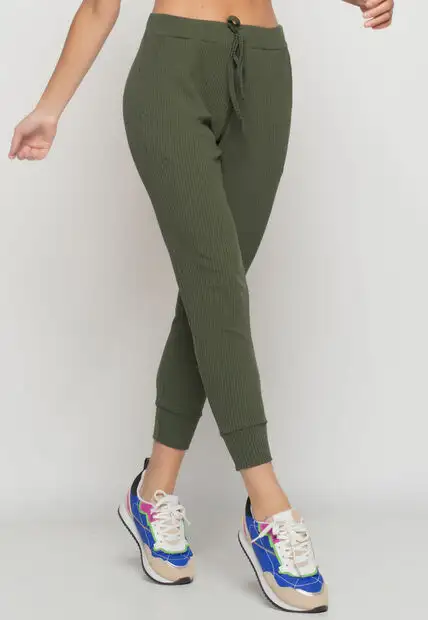 Kit 3 Calças  Jogger Comfy Malha Canelada Preta, Verde e Mescla