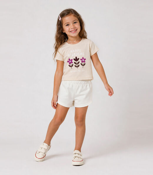 Conjunto Feminino Short e Blusa Estampada Select Bege