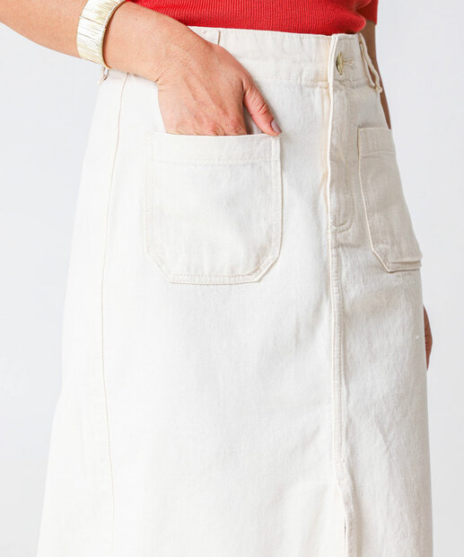 Saia Midi Sarja Feminina Fenda Marisa Off White