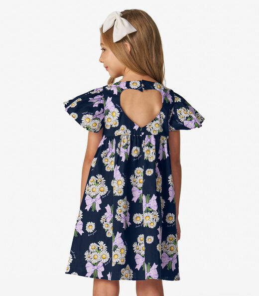 Vestido em Popeline Estampado Trick Nick Azul Marinho