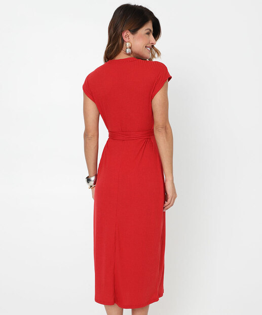 Vestido Midi Feminino Fenda Amarração Marisa Vermelho
