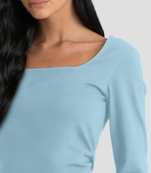 Blusa Feminino Cotton Manga Longa Dianna Azul
