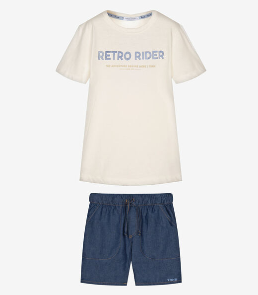 Conjunto Infantil Camiseta Com Bermuda Trick Nick Bege