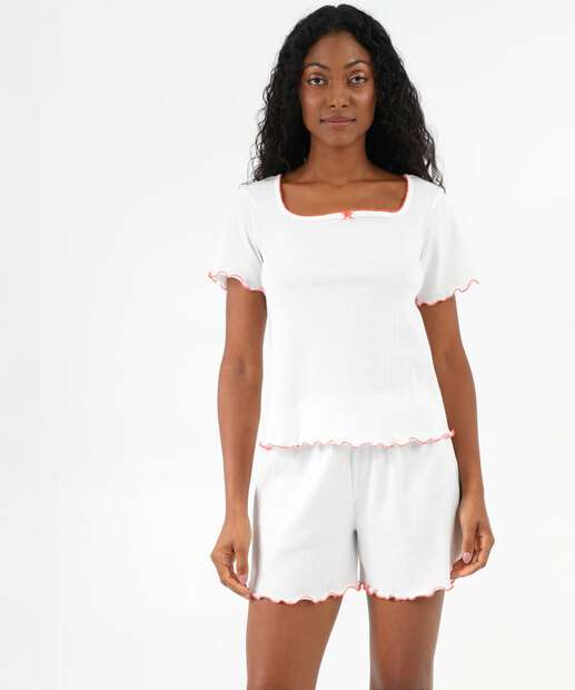 Image_Pijama Feminino Canelado Manga Curta Marisa Off White