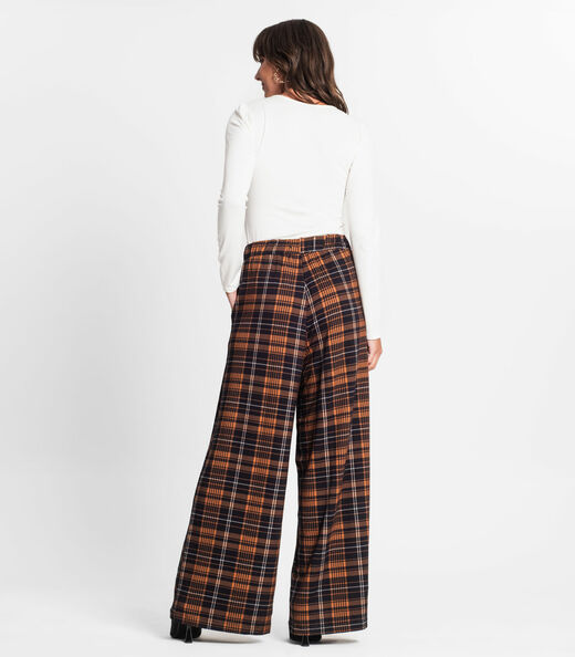 Calça Xadrez Feminina Pantalona Endless Marrom