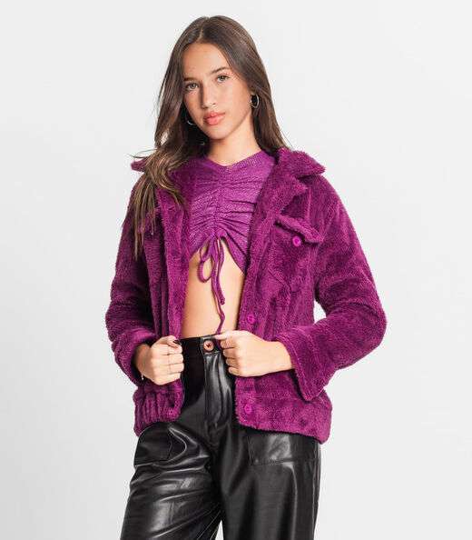 Jaqueta Juvenil Feminina Com Pelo Minty Roxo