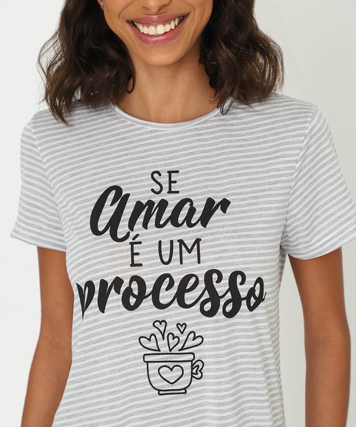 Camisola Estampa Estampa Frase Manga Curta Marisa Cinza