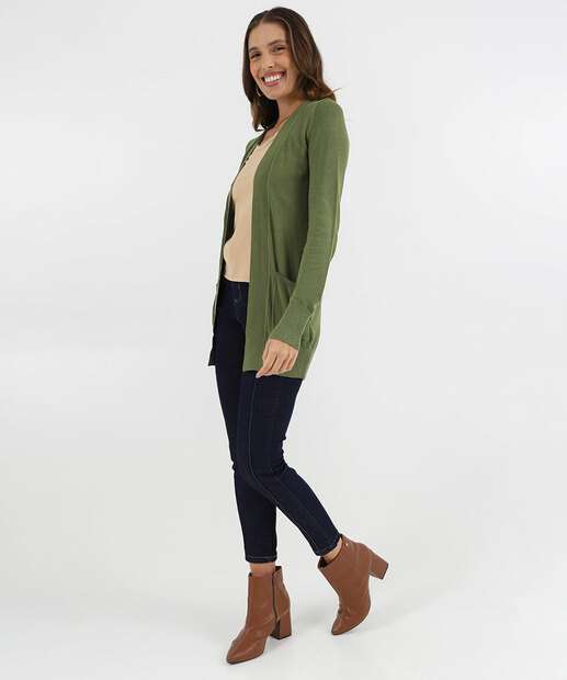 Cardigan Feminino Tricô Alongado Marisa Verde