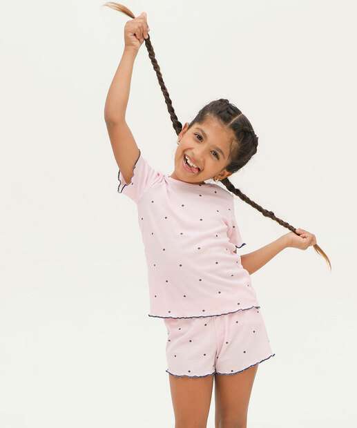 Pijama Infantil Canelado Estampa Poá Marisa Tam 1 a 12