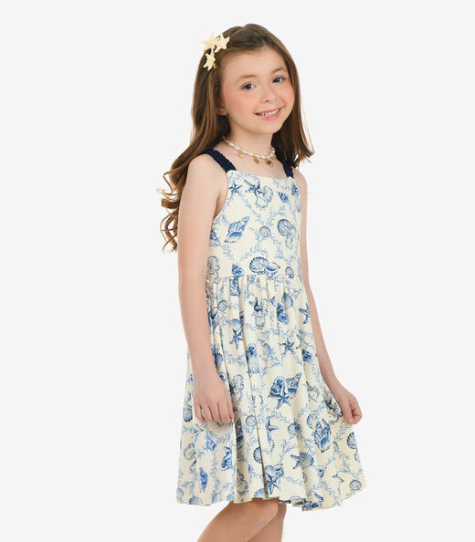 Vestido Visco Maquineta Menina Rovi Kids Bege