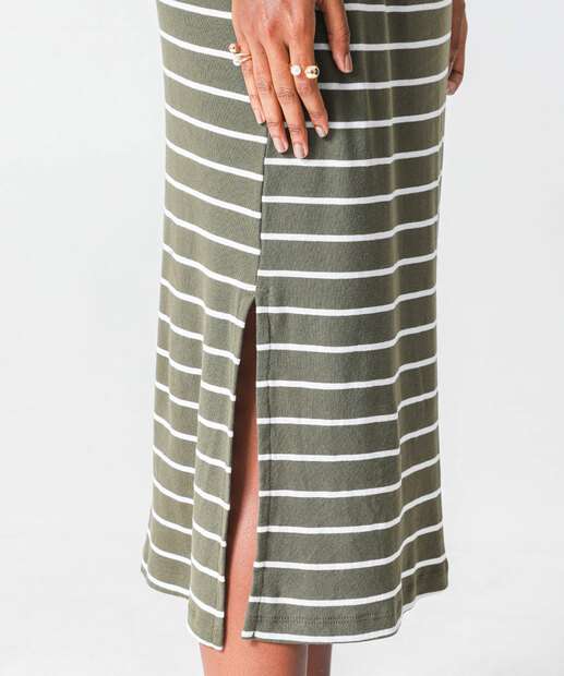 Vestido Midi Feminino Listrado Marisa Verde