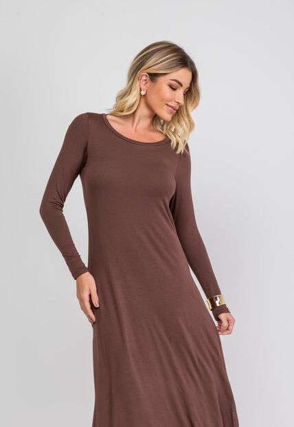 Vestido Longo Manga Longa Malha Marrom Salvatore Fashion